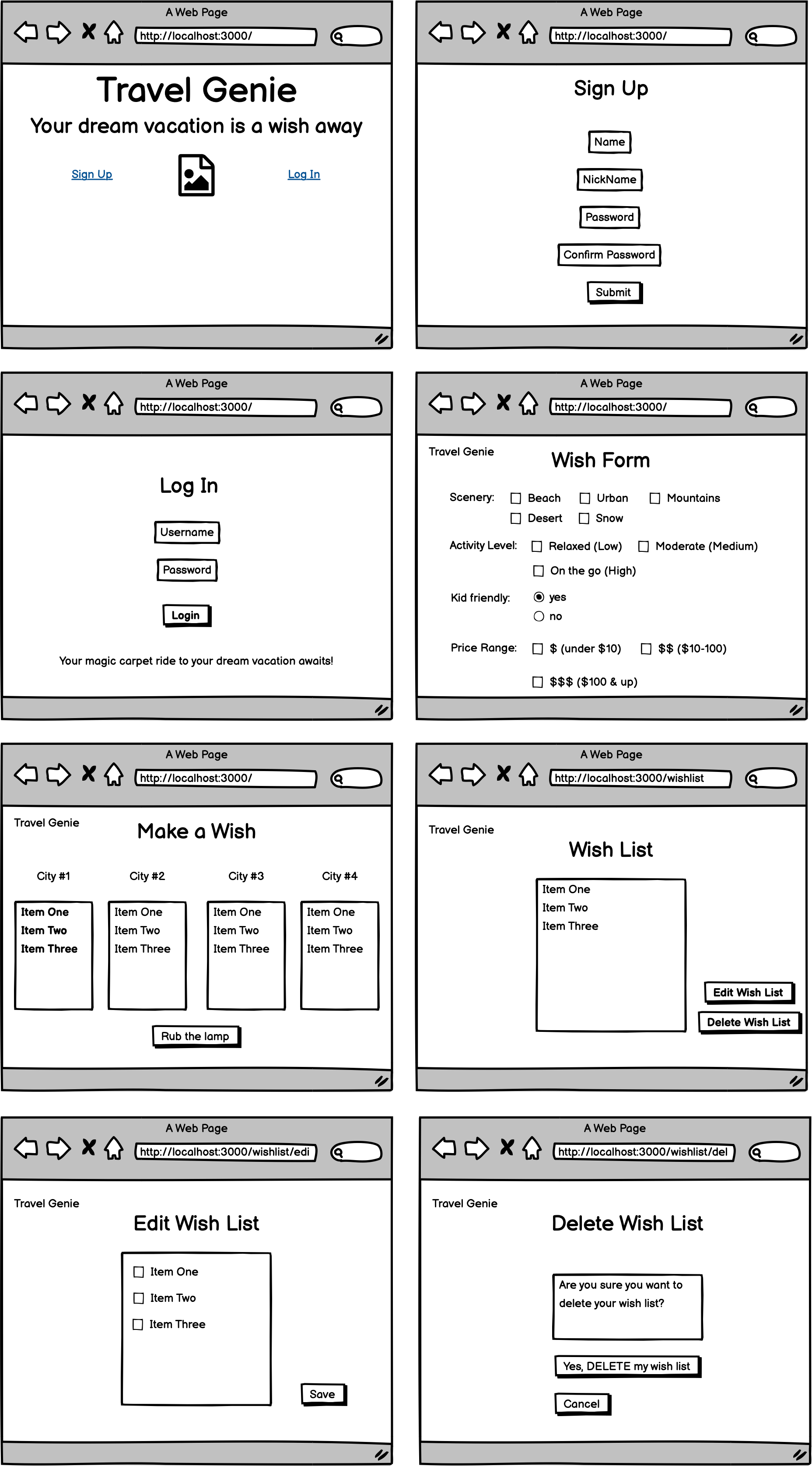 Travel Genie Wireframe